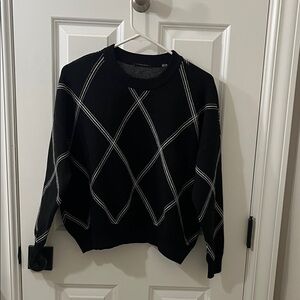 T Tahari Black Sweater with White Crisscross Design